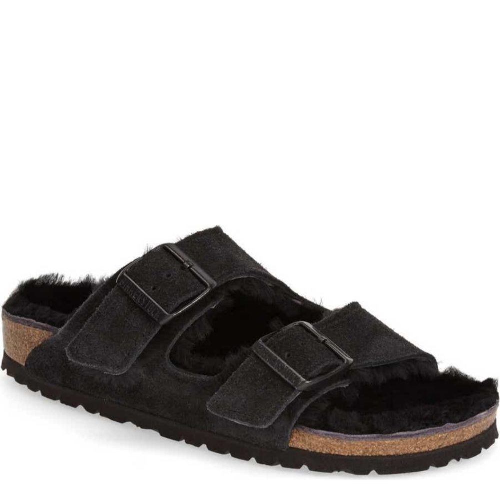 Birkenstock black Arizona genuine shearling lined sandal 37 or 40